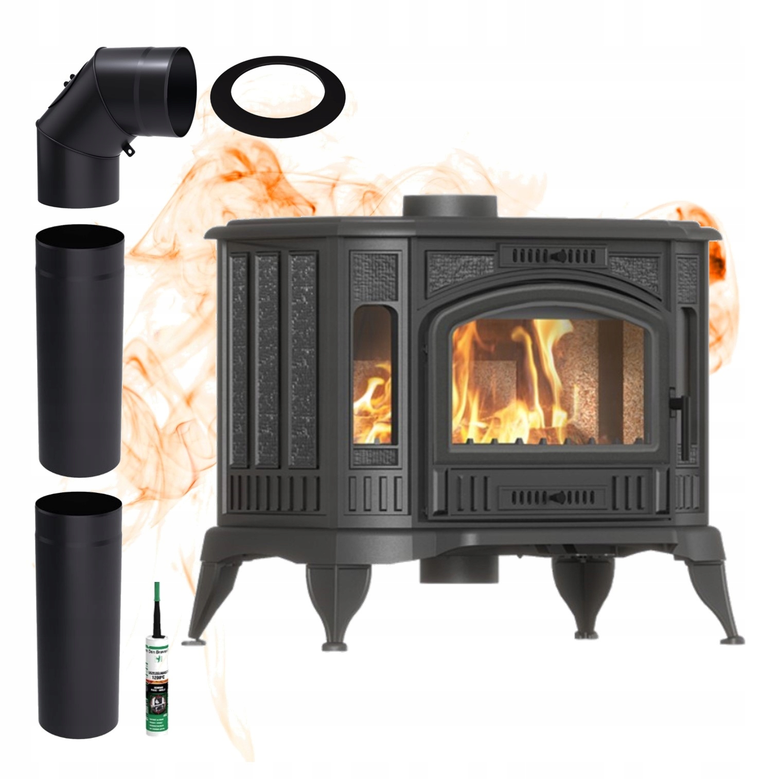 Kamna litinová s přívodem koza K9 fi130 8 kW Eco sada do komína z cihel