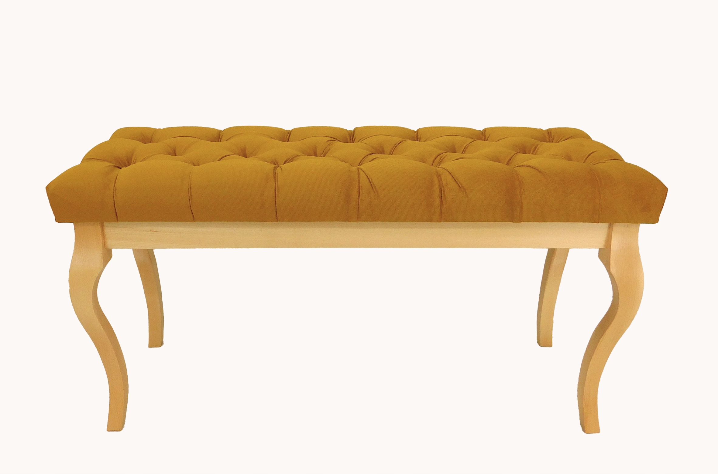 Čalúnená lavička s prešívaním 105 cm, buk lakovaný bezfarebne, farba žltá