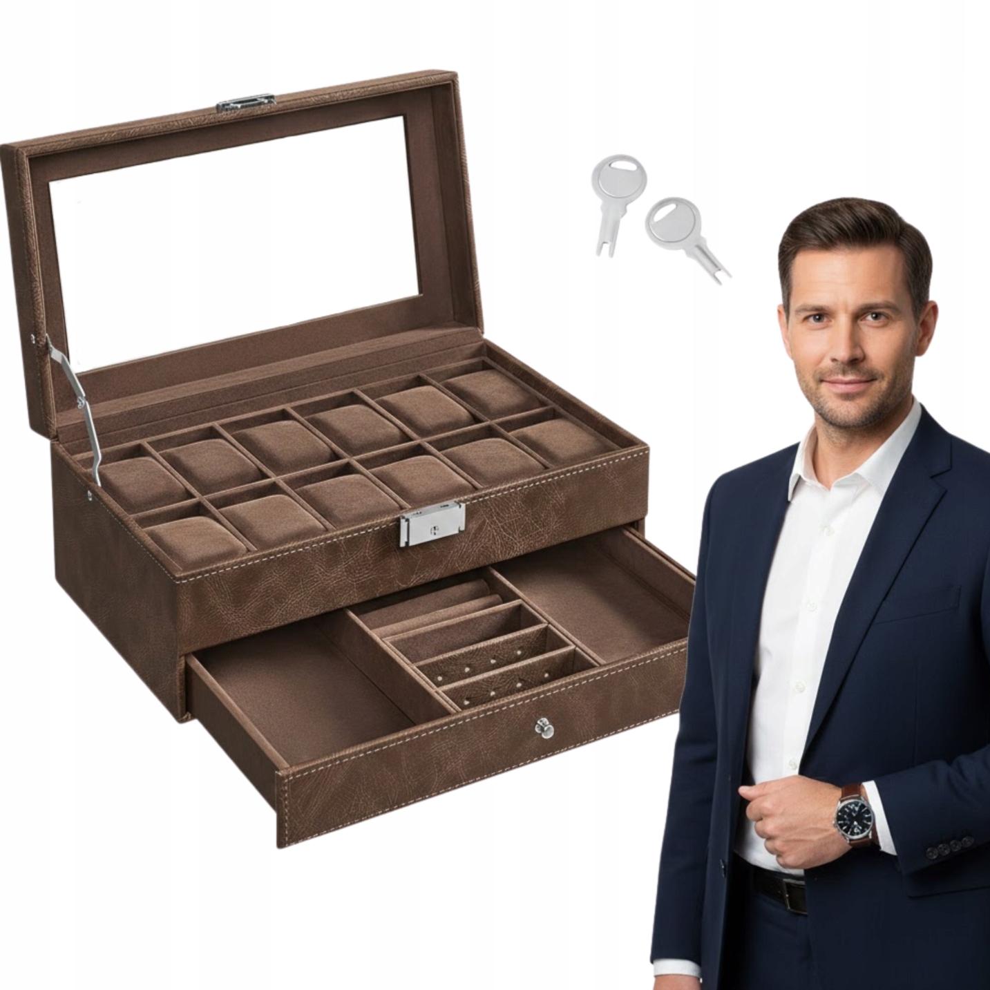 Dřevěná krabička Krabička na hodinky Šperky s přihrádkami a úrovněmi