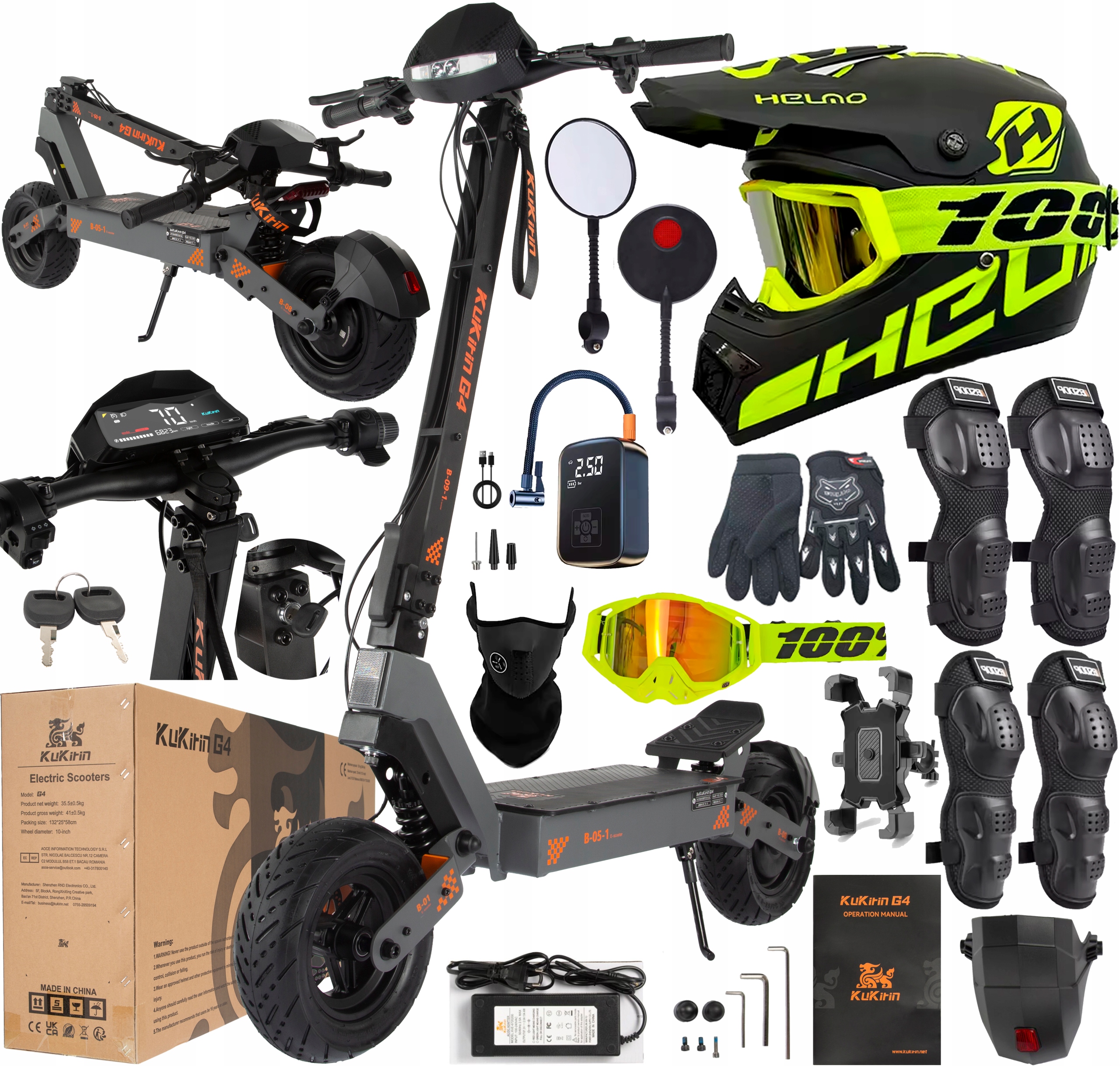 KuKirin G4 Elektrická vozidla 2000W 60V 20Ah 70KM/H 75KM 11" +9 Dárek Pl