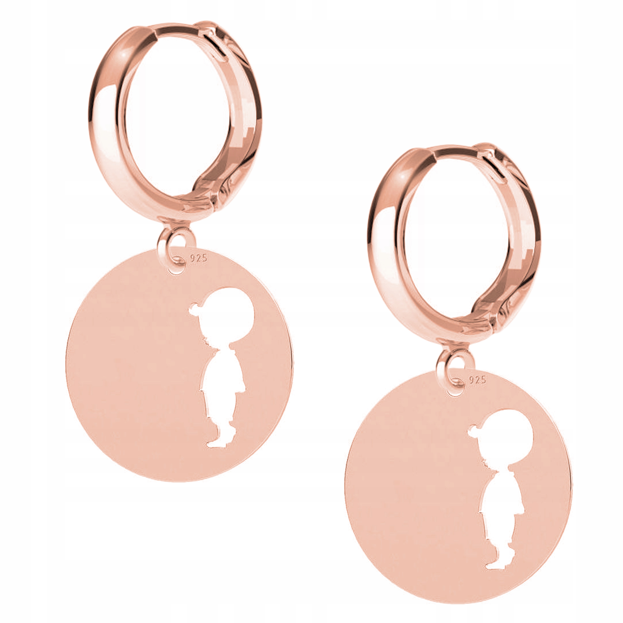 Náušnice Plech Chlapec Gravírování růžové zlato 925