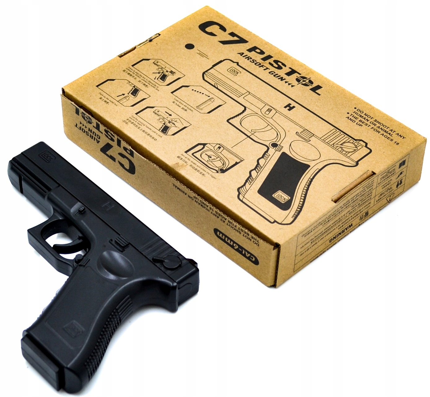 МЕТАЛЛИЧЕСКИЙ ПИСТОЛЕТ НА ШАРИКИ GLOCK C7AIRSOFT GUN 6MM