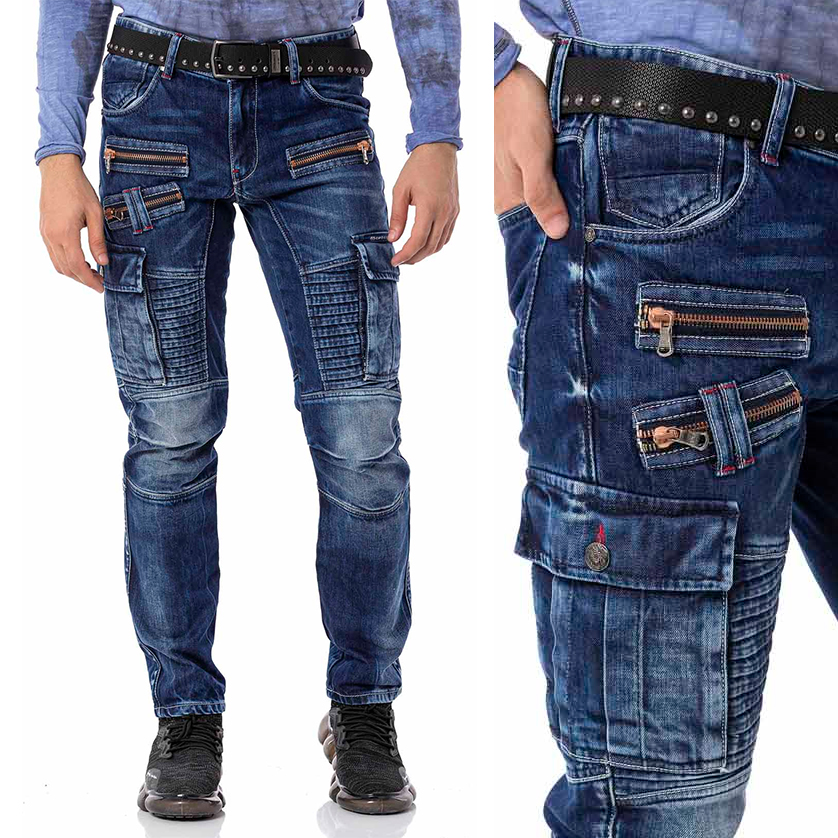 Spodnie Cipo Baxx Bojówki Jeansy Zamki Przecierane