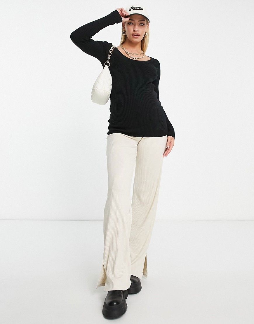 DESIGN Czarny prążkowany top dzianinowy XS Marka inna