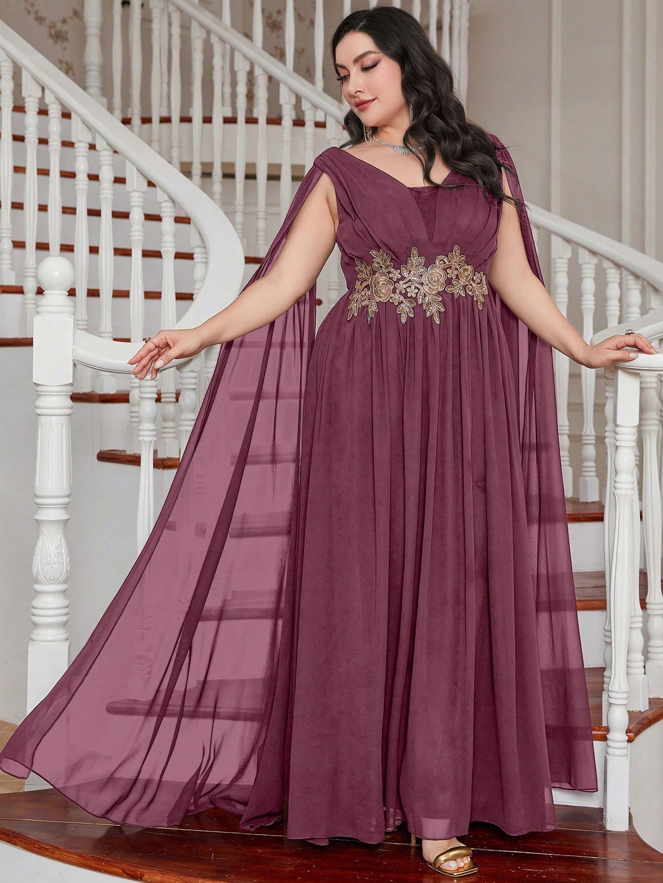 Šaty Fialové Maxi S Výstřihem Do V Unithorse XXL