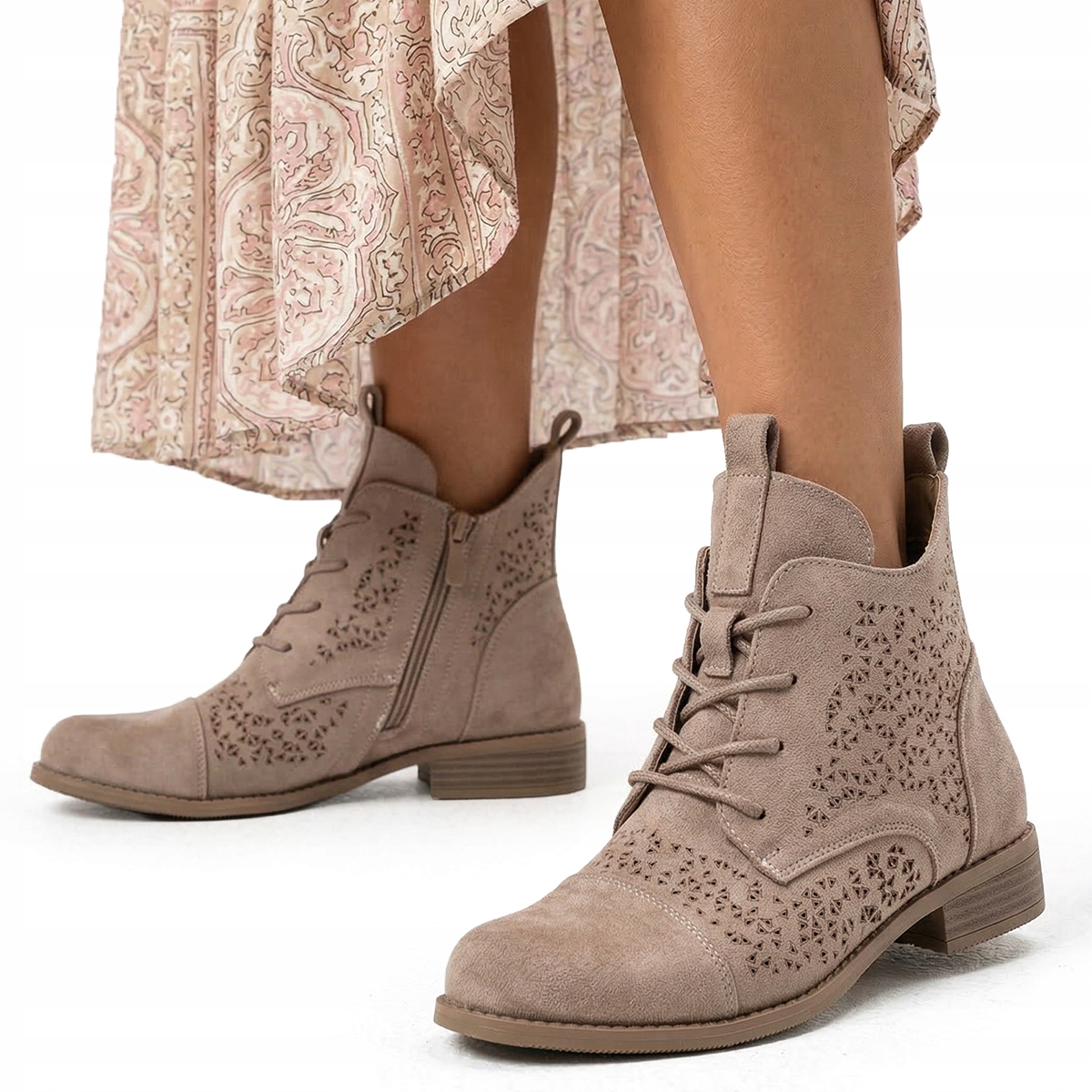 Dámské kotníkové boty Ažurové boho pískové taupe Suwak Wojtyłko 36