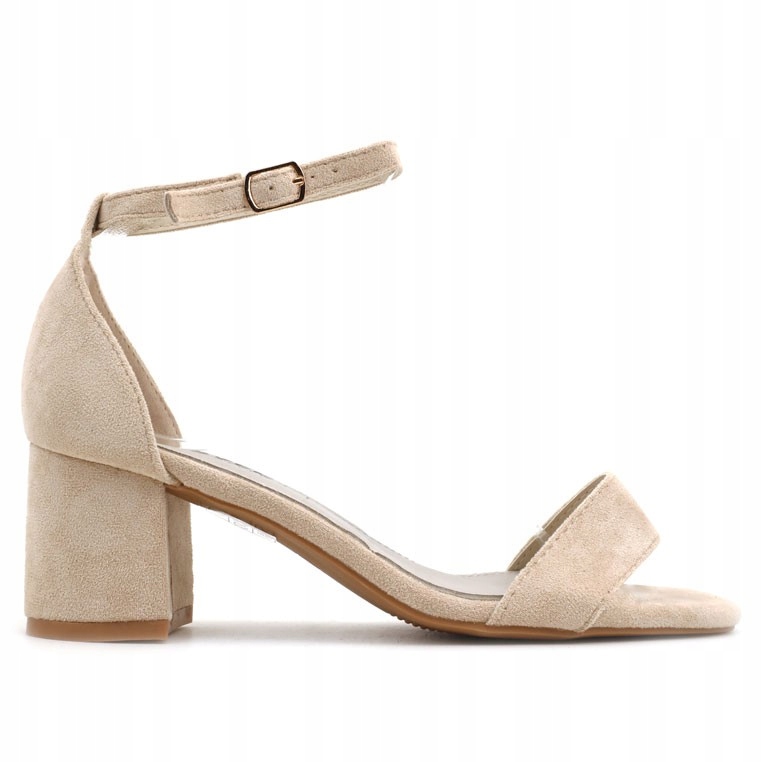 beżowe Sandałki Damskie Na Słupku Ekoskóra Sandały Na Obcasie Zamszowe