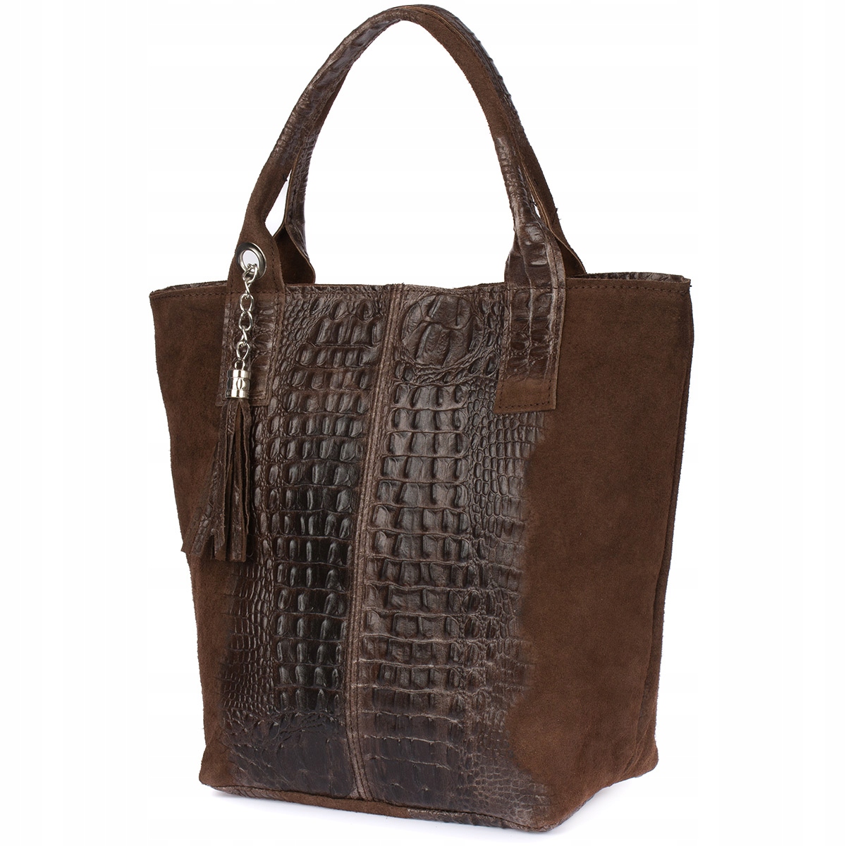 Kožená dámská taška shopper na zip velká A4 s italskou kosmetickou taštičkou