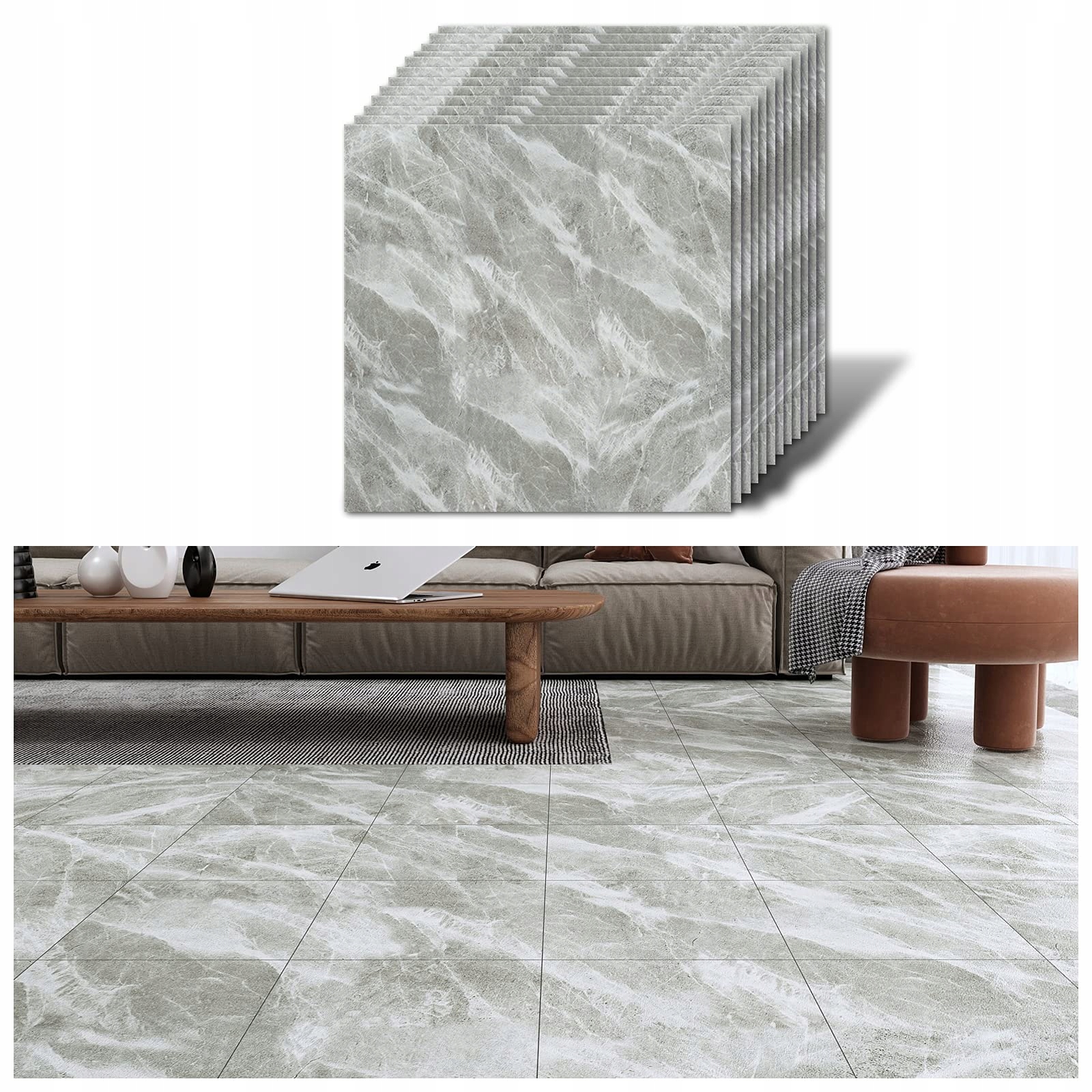 Velike Samolepící Pvc vinylové dlaždice 30 x 30 cm 24 kusů, šedý mramor