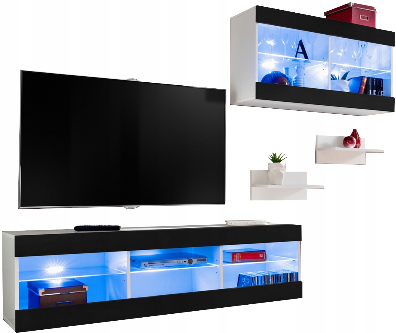 Sada nábytku Rtv Tivoli SET3 Biela/Čierna, Modré Led