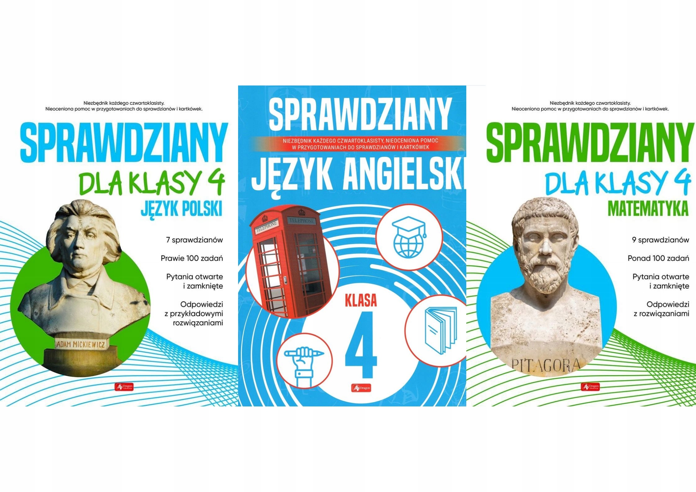 Sprawdziany dla klasy 4 Zestaw 3w1 Polski Matematyka Angielski