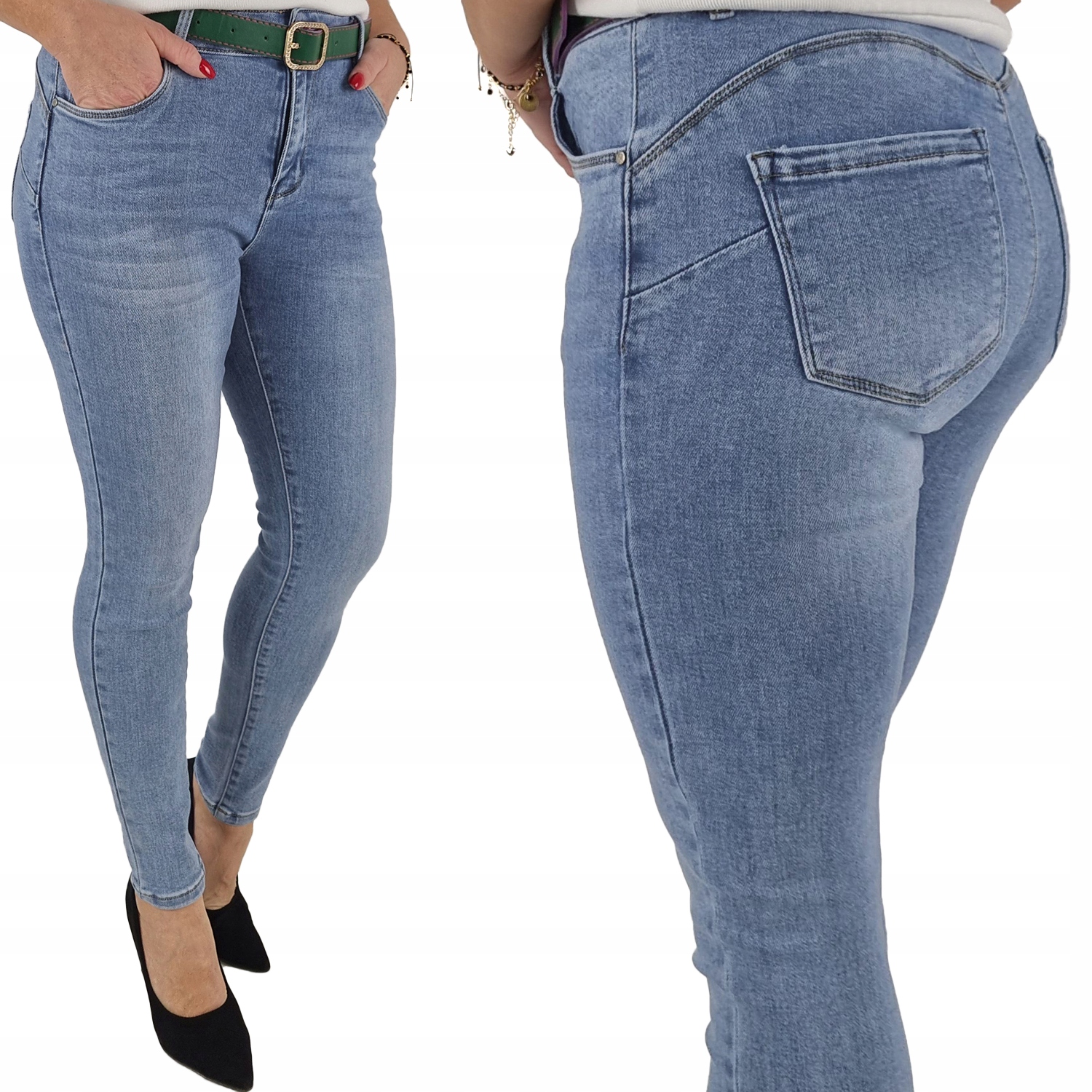 M. Sara Damskie Spodnie Modelujące Dopasowane Push Up Blue