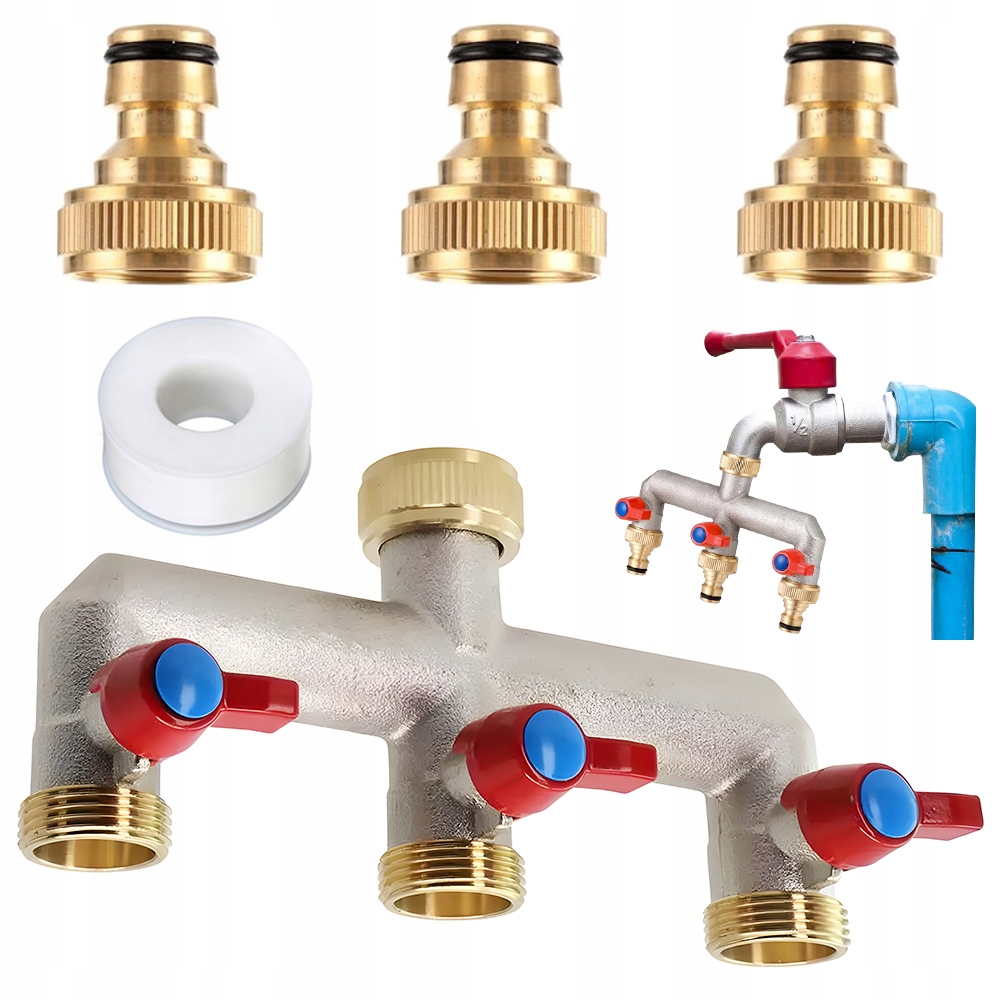 3-CESTNÝ Rozdělovač Kohoutků Na Kohoutek 171*83 MM Pro Dům, Zahradu A Garáž