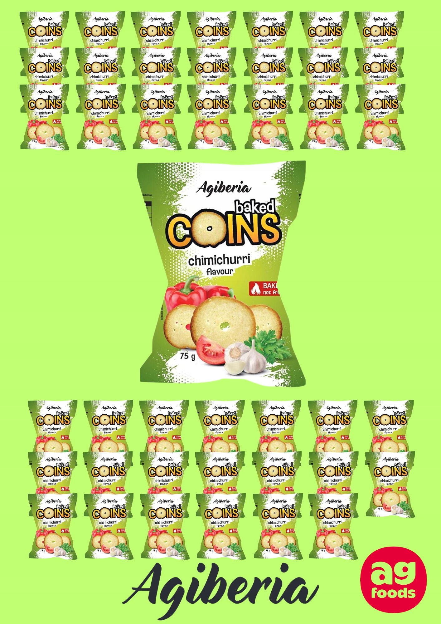 Pieczone krążki chlebowe tosty Agiberia Coins Chimichurri 75g x 42szt