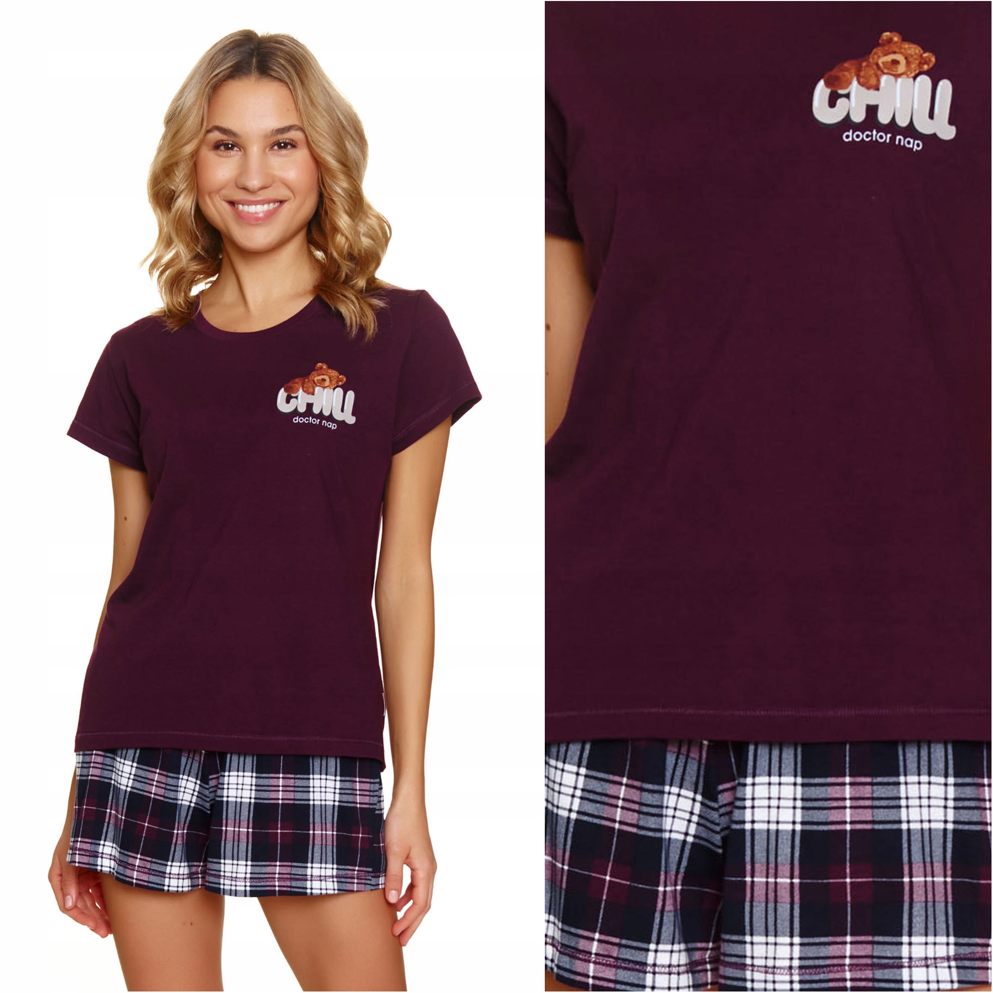 Piżama damska krótki rękaw Doctor Nap 7200 burgundy L