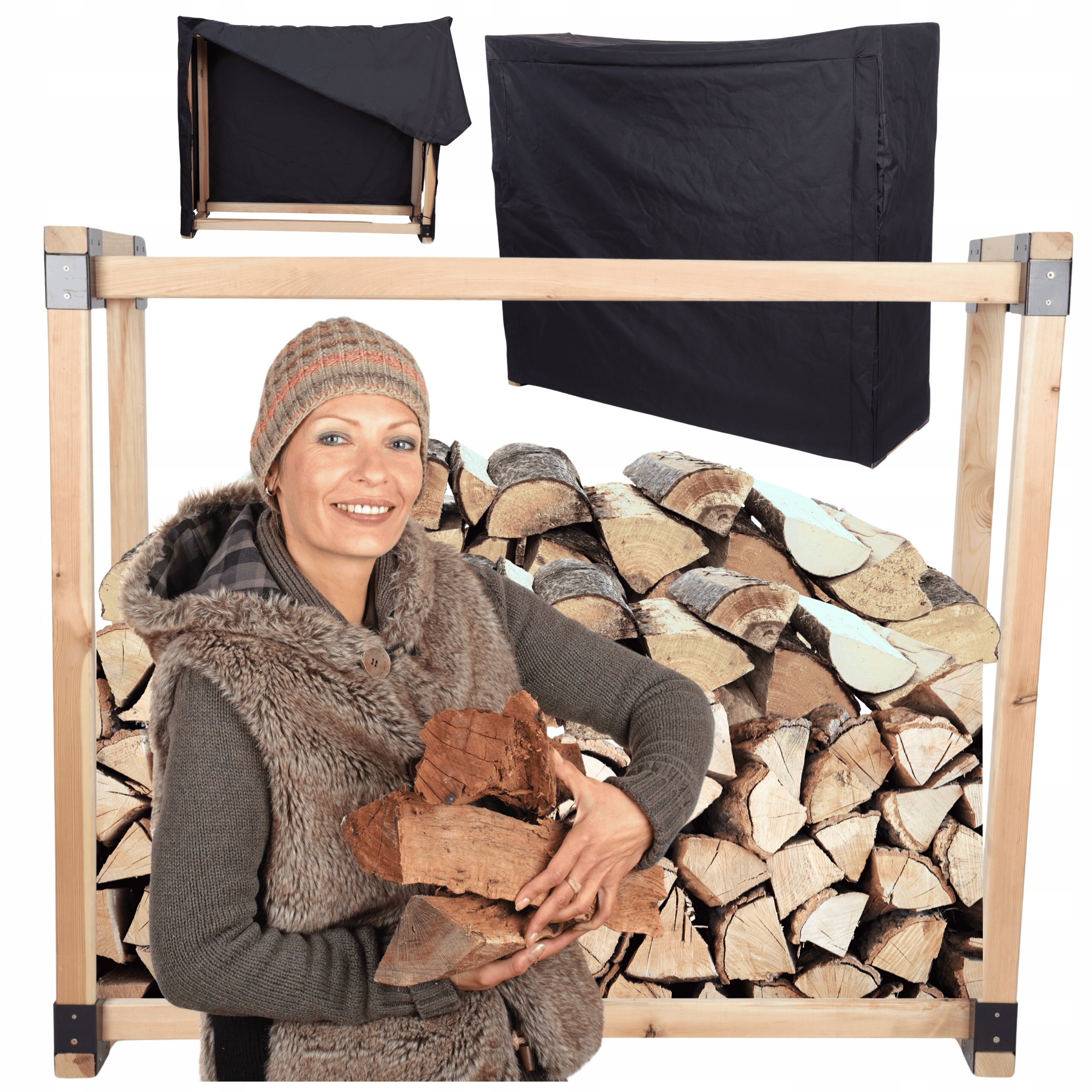 Stojan na dřevo krbový přístřešek s dřevěným potahem 0,4 m3 Eko Pevný