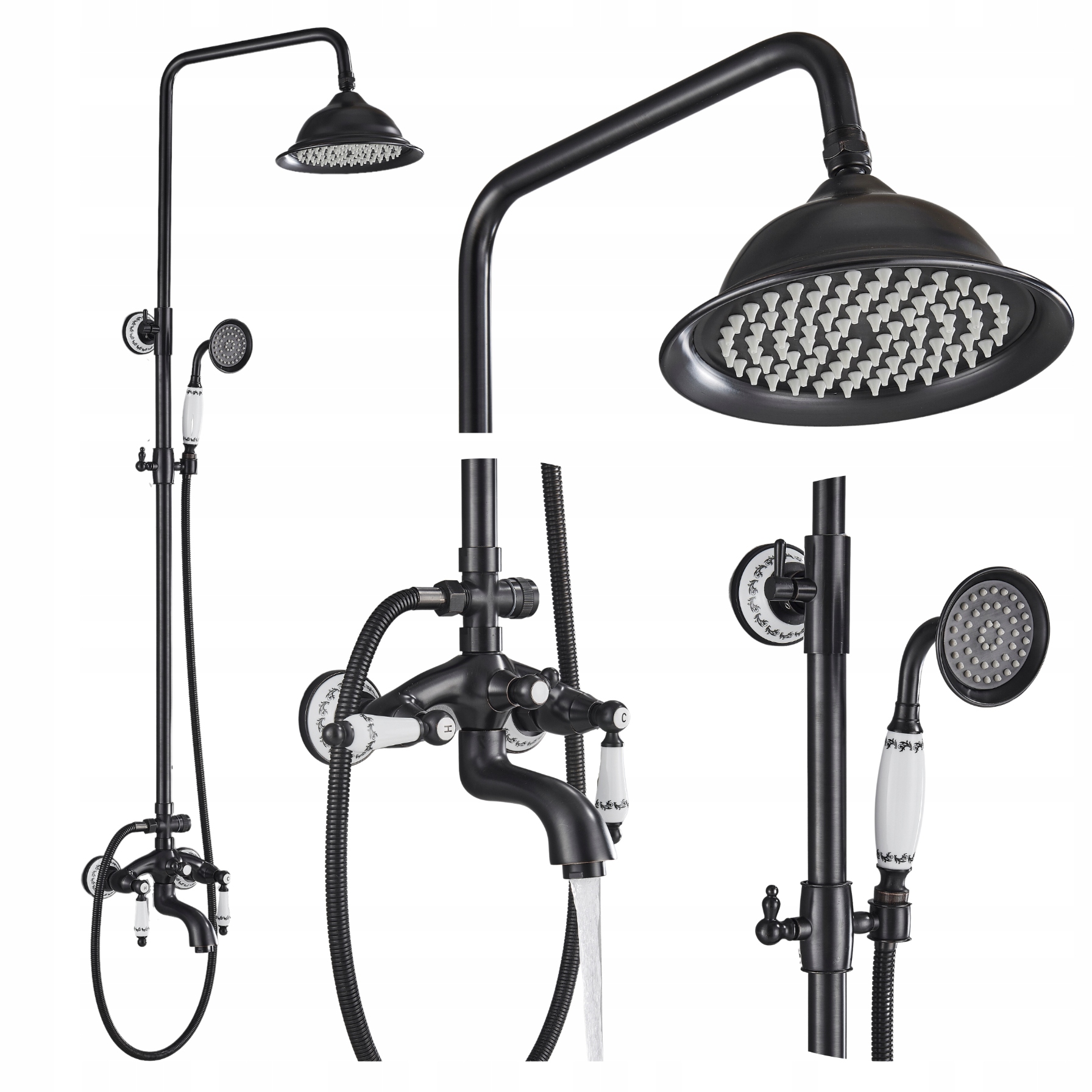 Čierna Retro Sprchová Súprava Na Stenu Do Kúpeľne, Vintage Mosadz, Kohútiky