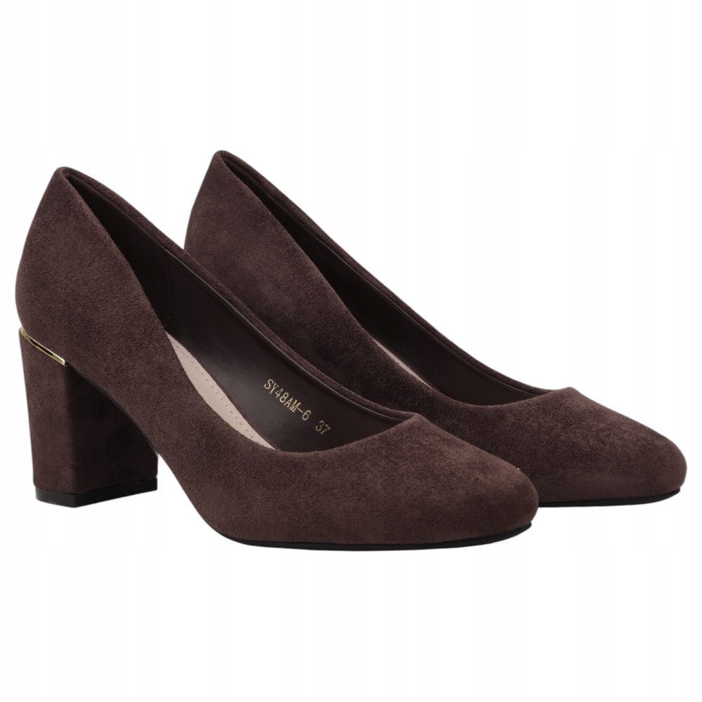 Brązowe Czółenka Damskie Na Słupku Buty Wkładki Ekoskóra