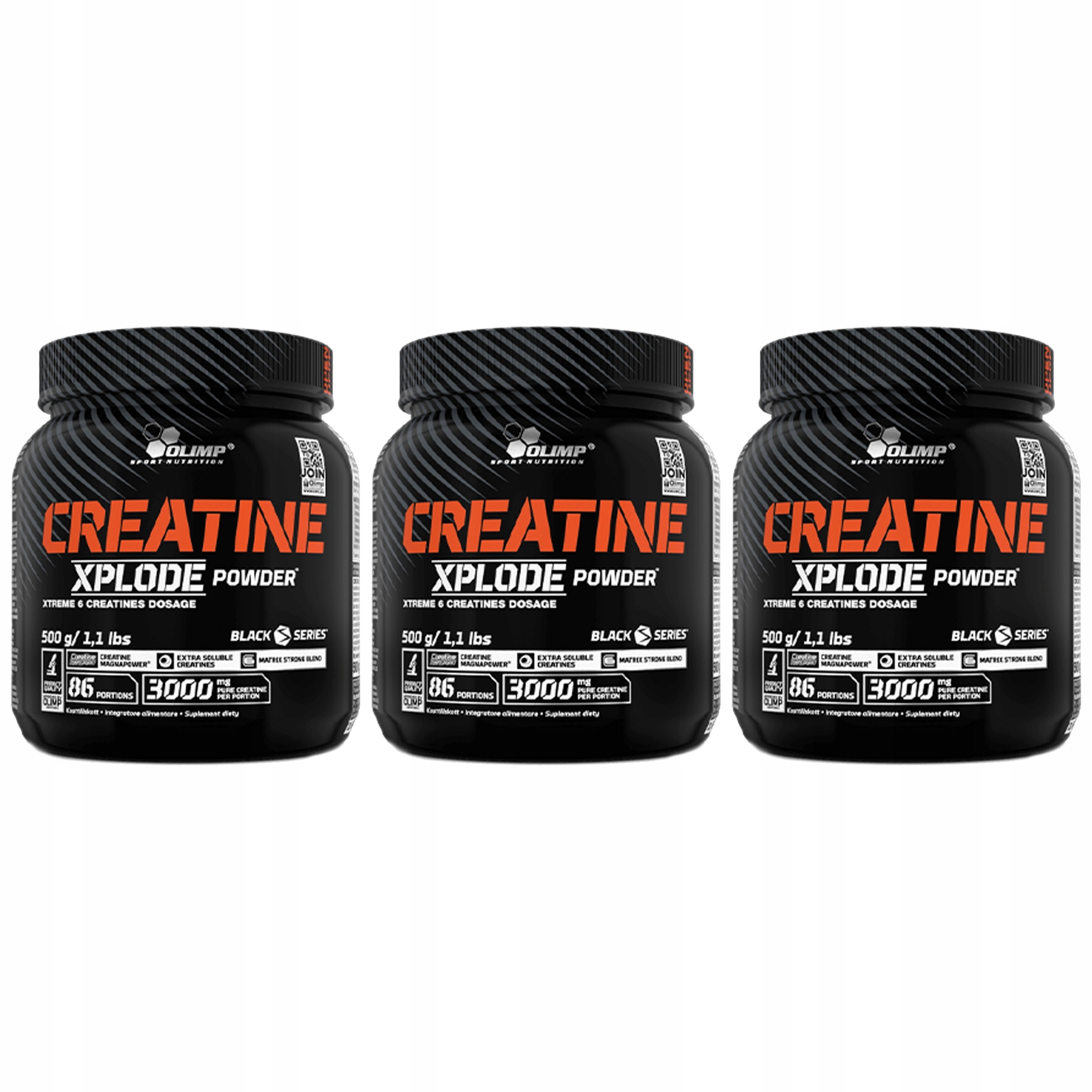 3x Olimp Creatine Xplode 500 g 6 forem kreatinu síla hmota