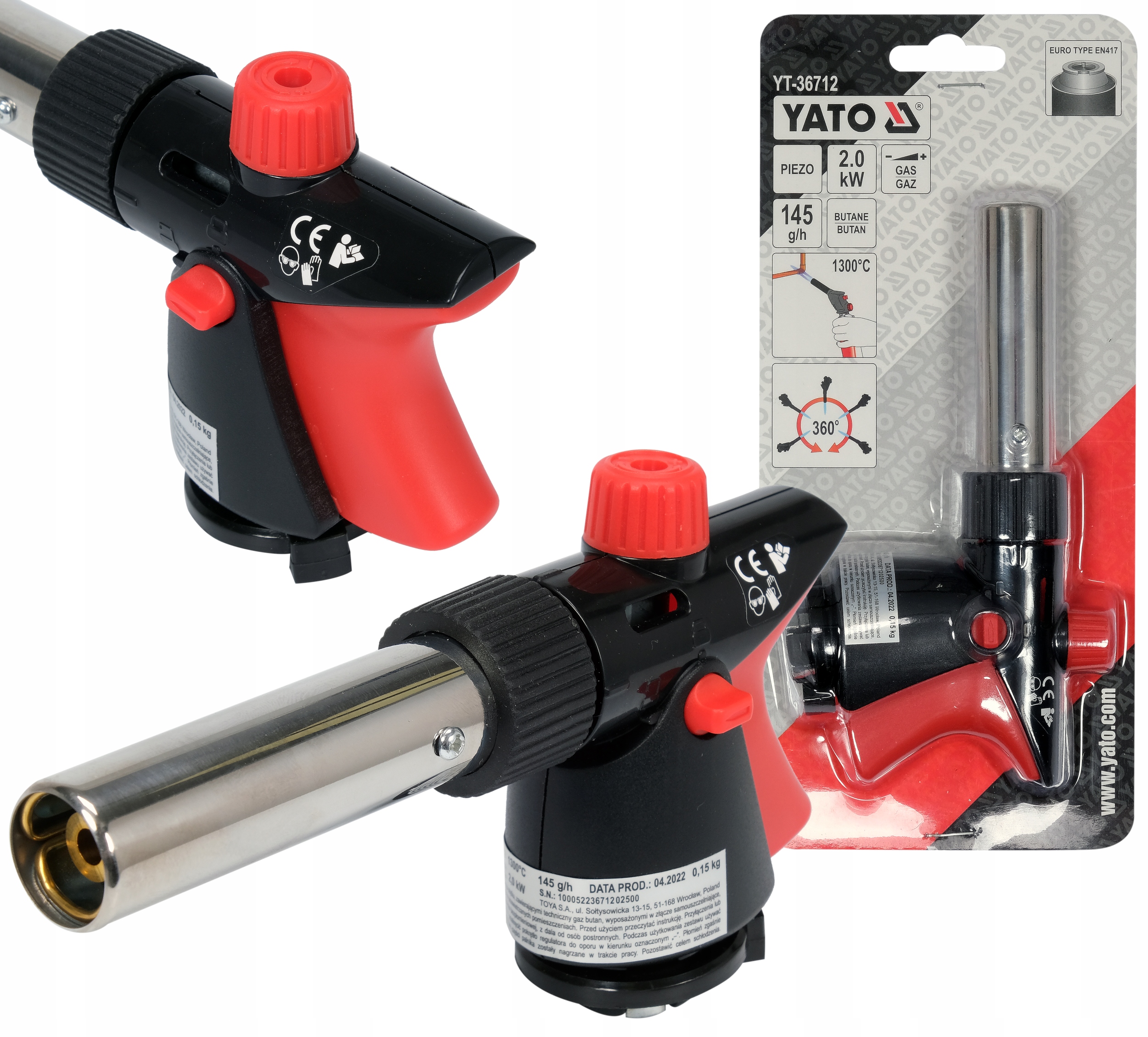 YATO PALNIK GAZOWY DO LUTOWANIA 2kW PIEZO LAMPA LUTOWNICZA