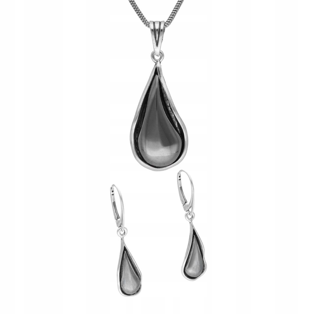 Komplet slziček s hematitem stříbro