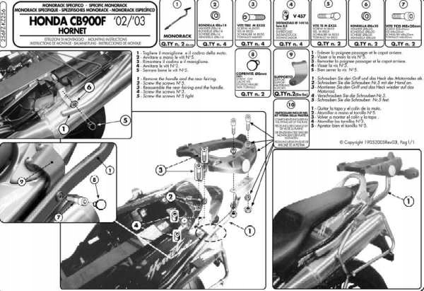 Kappa Rám Centrálneho Kufra Honda Cb 900 Hornet (02-07) (bez Dosky) ()