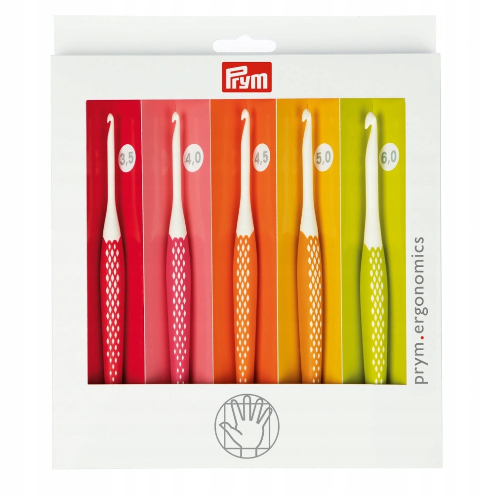 Sada háčkování Prym ergonomics 5 ks 3,5-6 mm pohodlná pogumovaná rukojeť