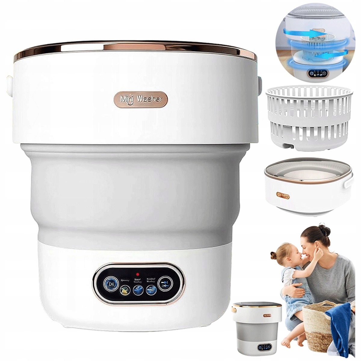 12L Mini Pralka Składana Do Bielizny Ręczników Skarpet Zabawek Szaro-biała