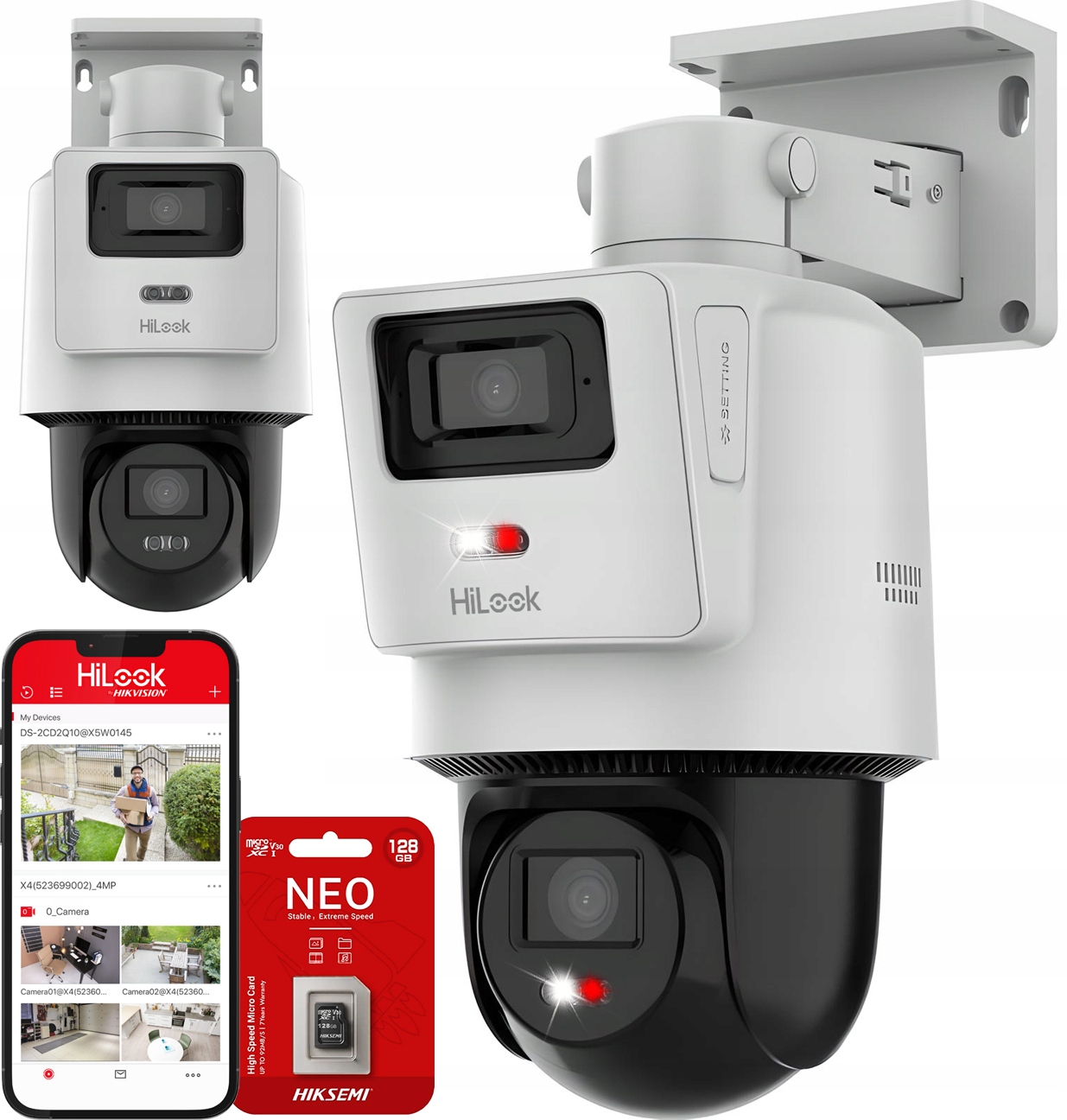 Vonkajšia otočná Ip kamera 8MPx (4MPx+4MPx) TandemVu HiLook Karta 128GB