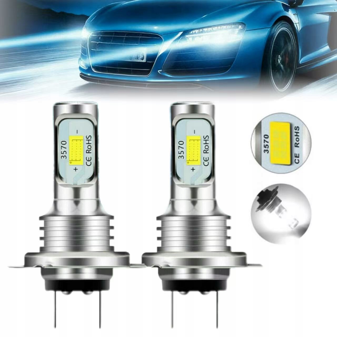 2x Żarówki Led H7 Bardzo Mocne 4000LM 6500K 1:1 Canbus 50000H 40W DC 12-24V