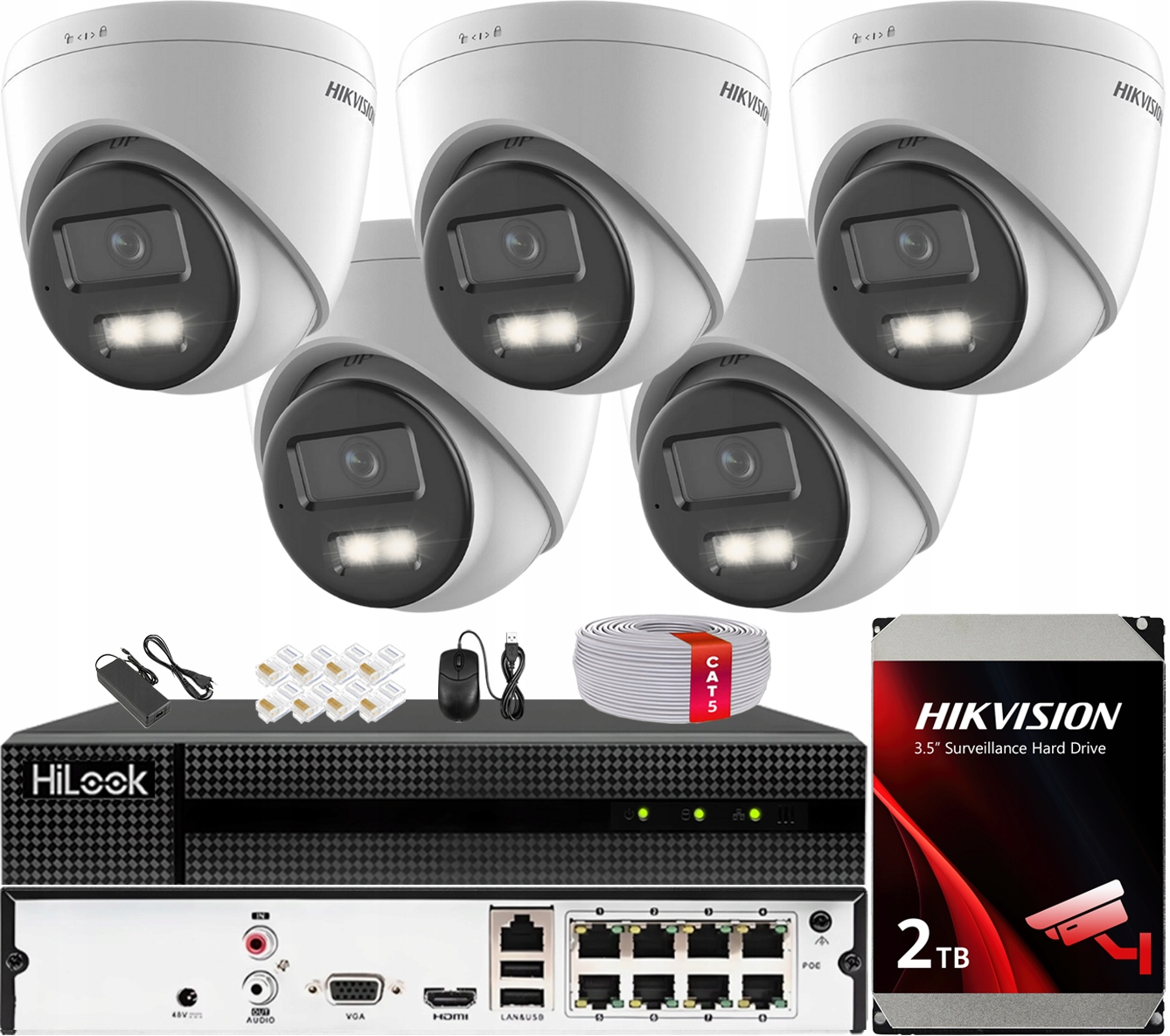 Monitorovací sada pro 5 kamer 4MPX Smart Hybrid Light 40 m Hikvision PoE 2TB