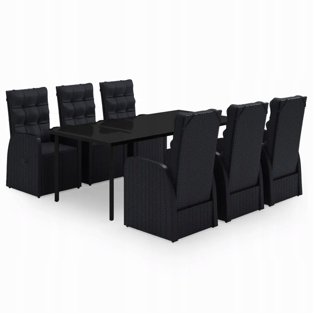 Stylový set zahradního nábytku černý stůl 200x100x74 cm, 6 židlí
