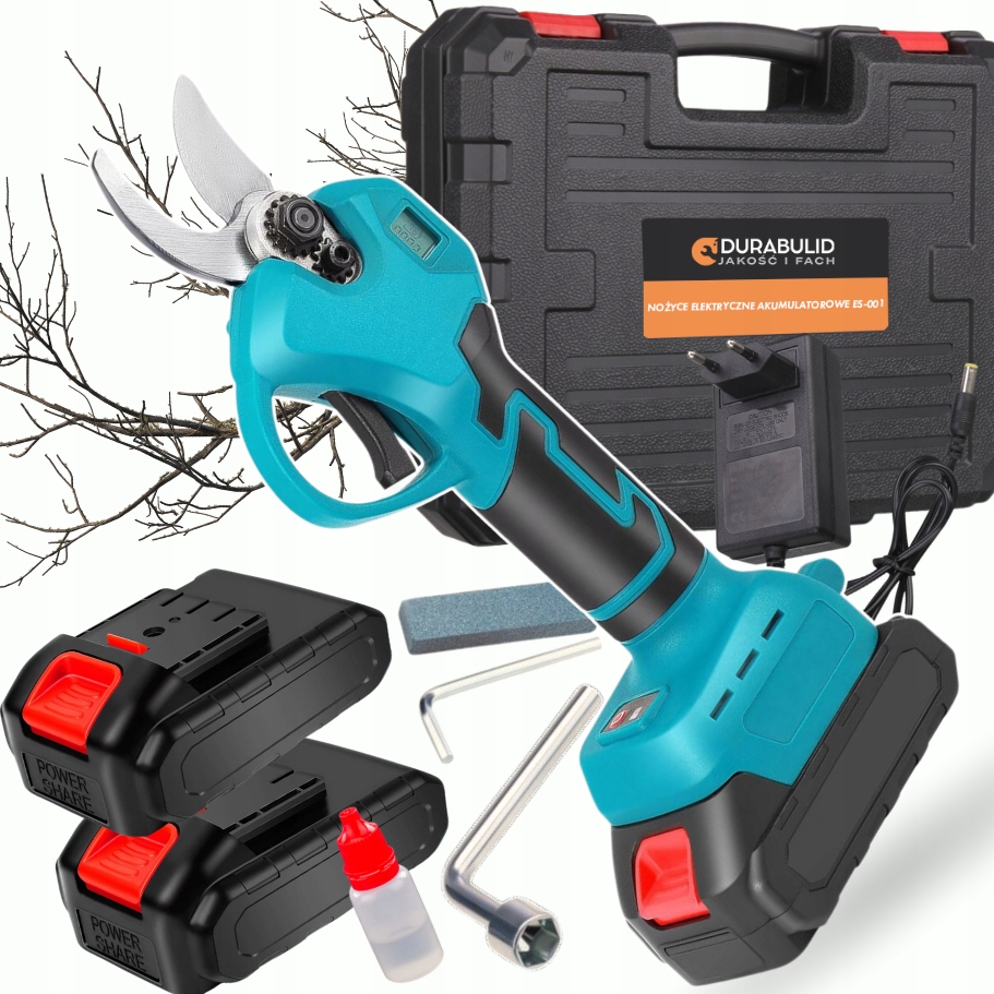 Mocny Sekator Akumulatorowy Nożyce Elektryczne Ogrodowe 2XAKU 21V Zestaw XL