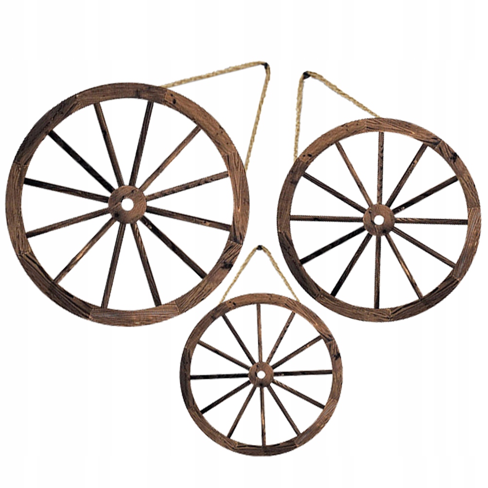 3 SZT. DREWNIANE KOŁA WISZĄCE DREWNIANE KOŁA Długość 32 cm