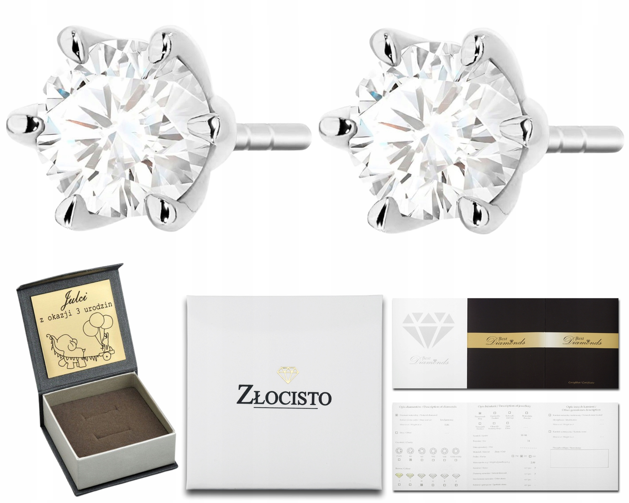 Diamantové Náušnice Z Bílého Zlata 585 1,00 KArátu S Gravírování Dárek