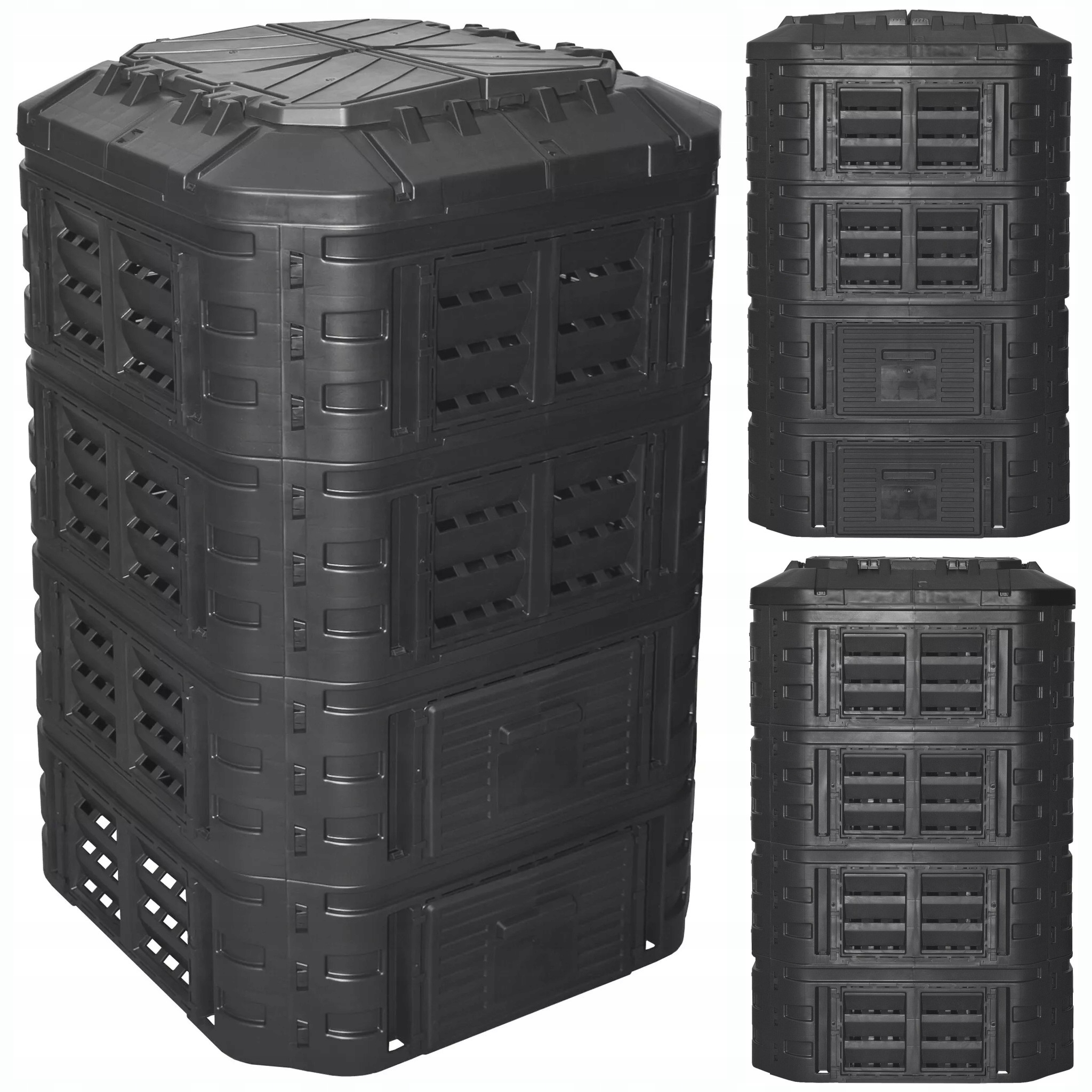 KOMPOSTOWNIK OGRODOWY MODUŁOWY CAŁOROCZNY 1120l Patrol Czarny NAWADNIANIE