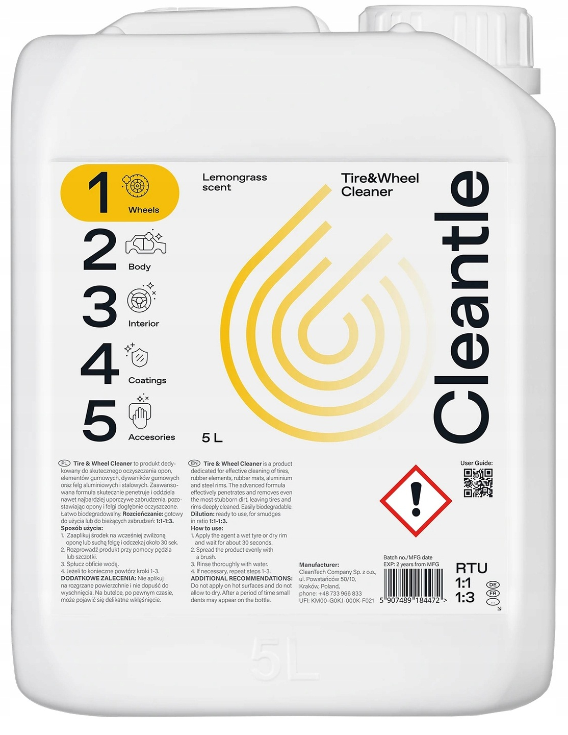 CLEANTLE TIRE & WHEEL CLEANER PŁYN DO CZYSZCZENIA FELG I OPON AUTO 5000ML Numer katalogowy producenta 42141