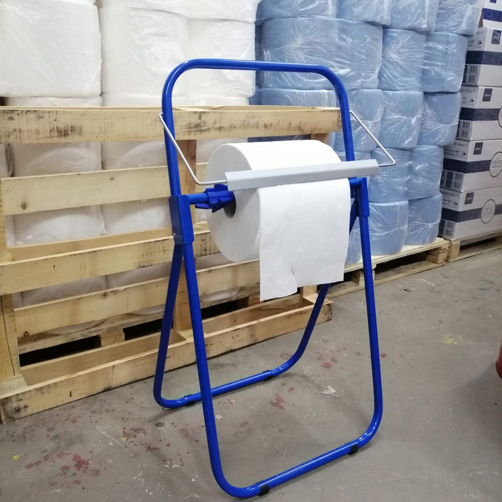 STOJAK NA PRZEMYSŁOWE CZYŚCIWA W ROLACH METALOWY NIEBIESKI ST1N Producent Elite