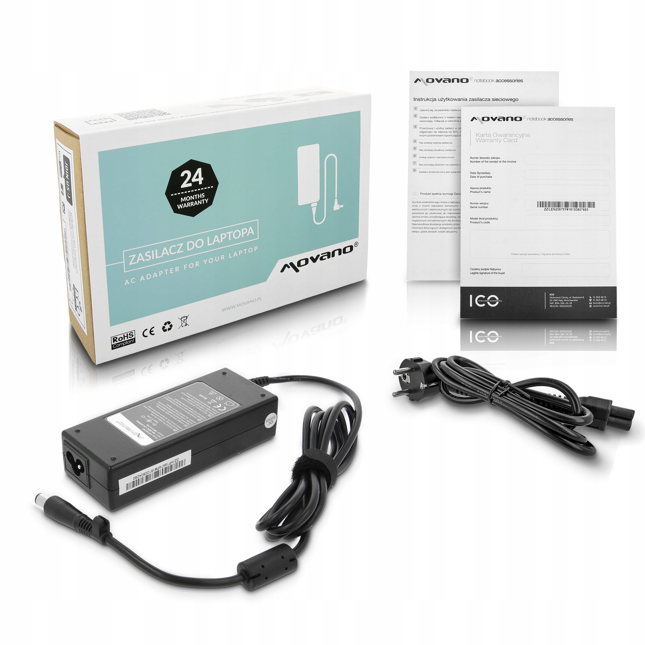 

Zasilacz Movano 19v 4.74a (7.4x5.0 pin) 90W do Hp