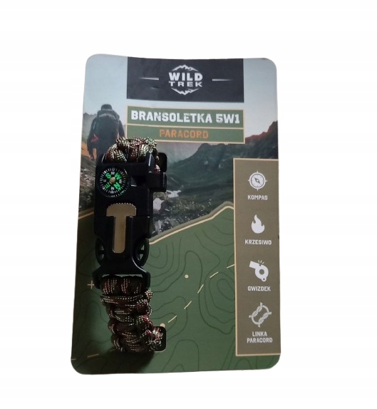 Wild Trek Bransoletka Survivalowa Krzesiwo Kompas Gwizdek Linka