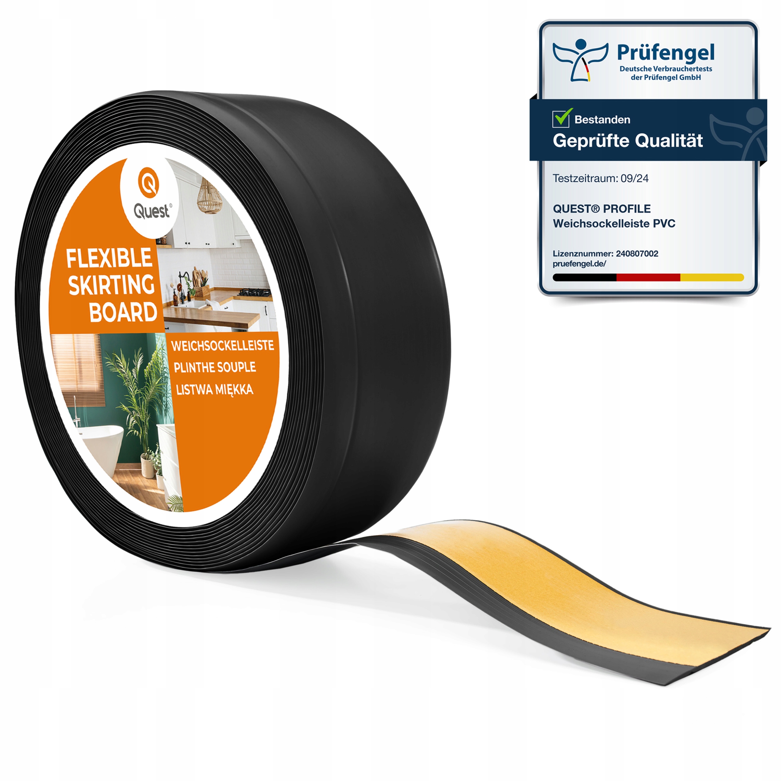 Pvc podlahová lišta samolepicí soklová 70x20 mm, černá, 10 m