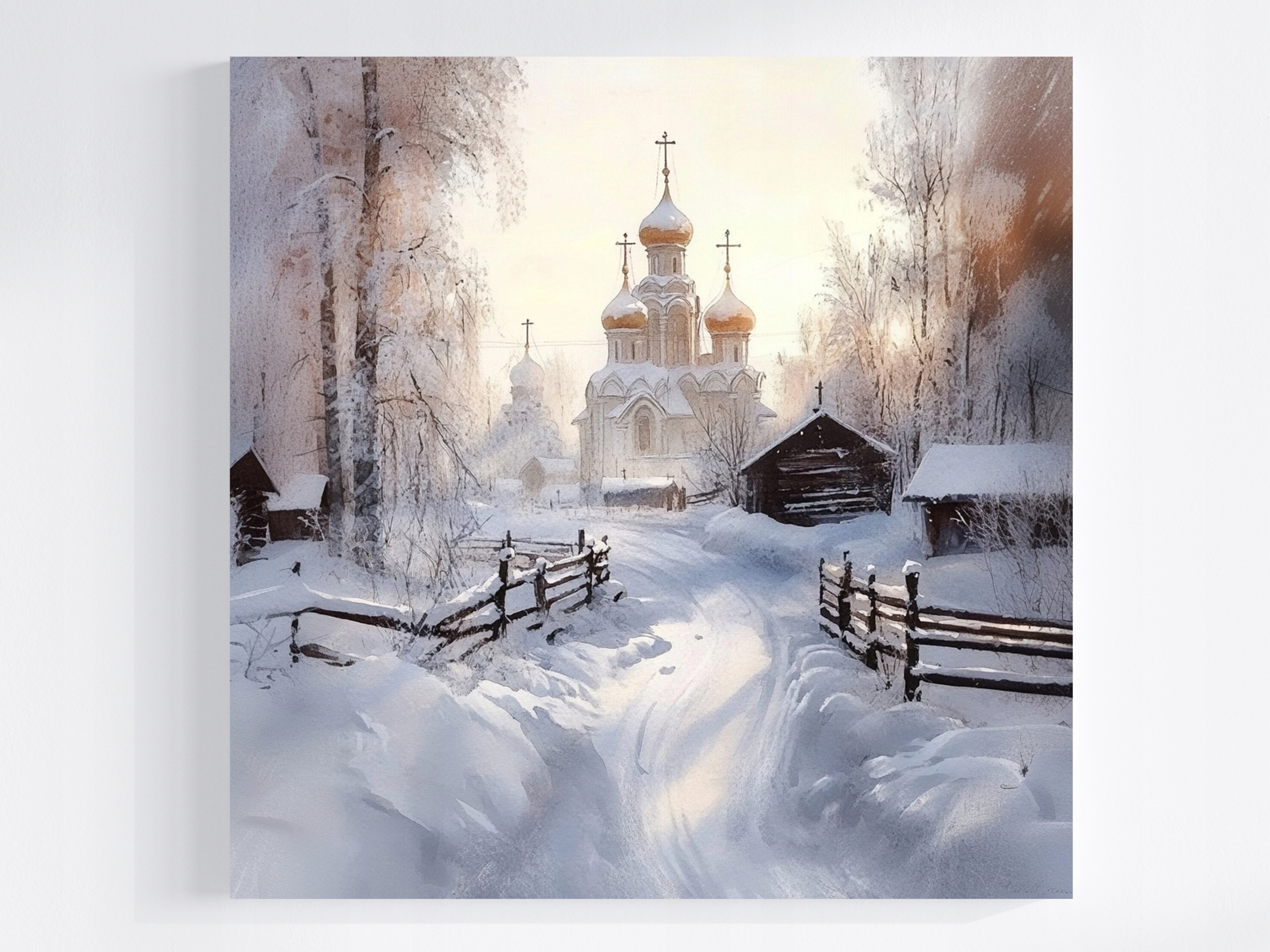 Obraz Na Plátně Canvas Krajina Podlasie Vesnice Kostel Zima 80x80