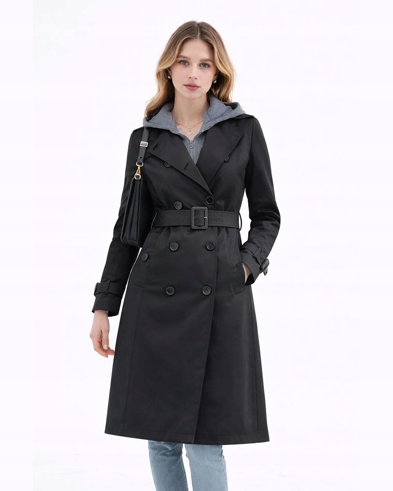 Tenký Kabát Kapuce T2-2252# Černá XXL (44)