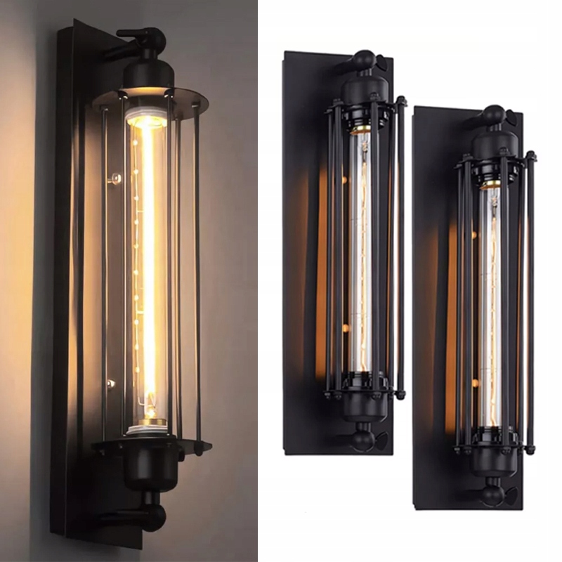 2ks Nástěnné svítidlo Retro černé Loft retro Lampa bílá teplá E27