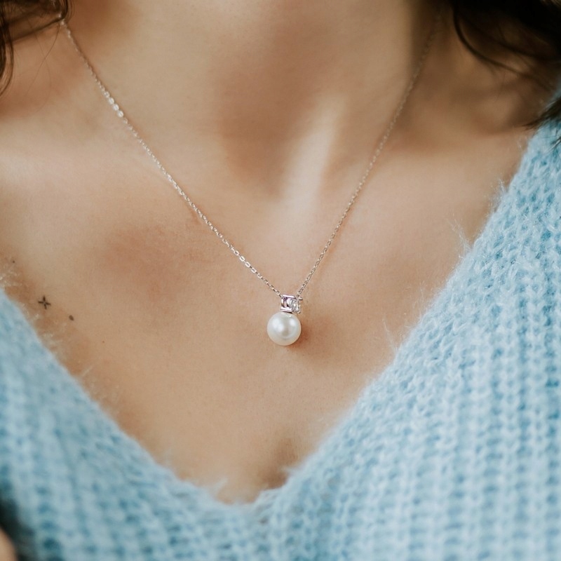 Naszyjnik srebrny pr.925 wisiorek z perłą i cyrkonią Pure Pearls