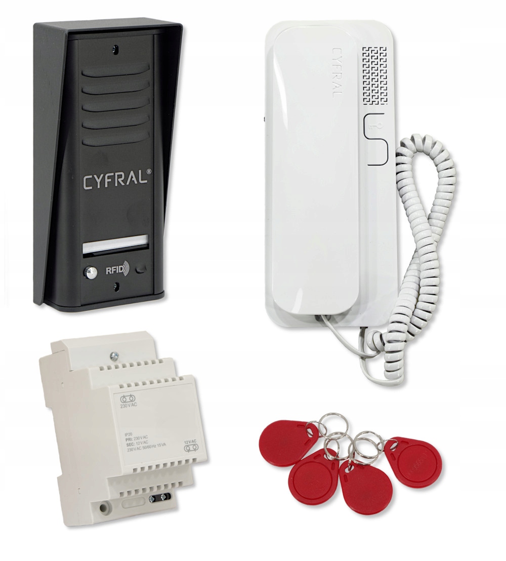 Domofon 1-rodzinny Cyfral Cosmo R1 czarny breloki biały unifon