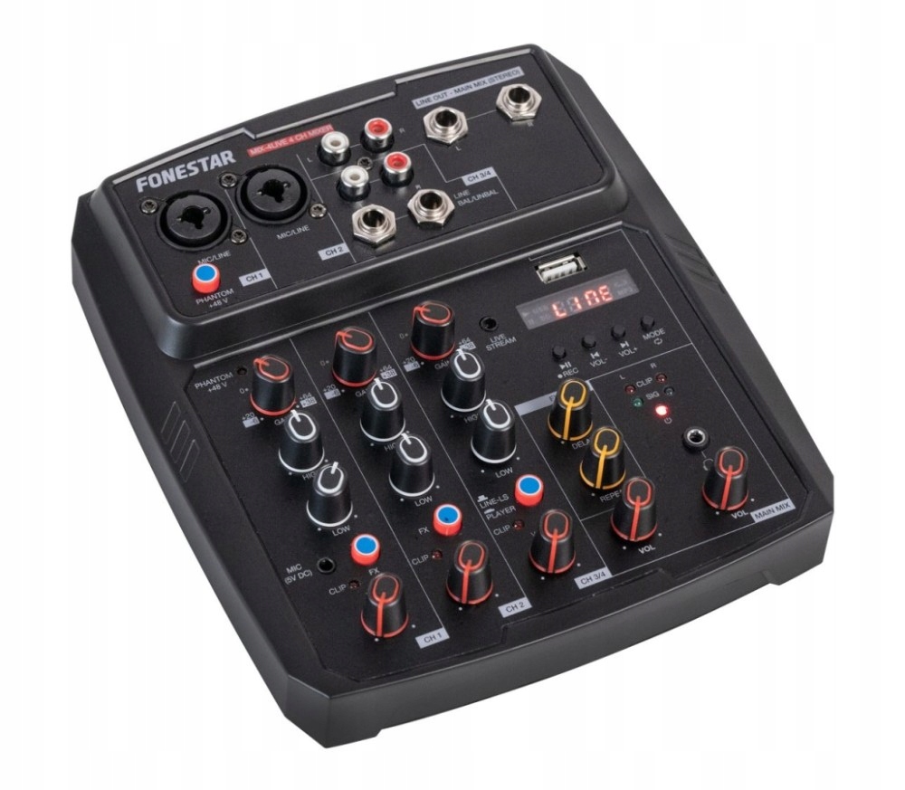 Fonestar MIX-4LIVE 4-kanálový stereo mixážny pult s Bluetooth Usb Streaming
