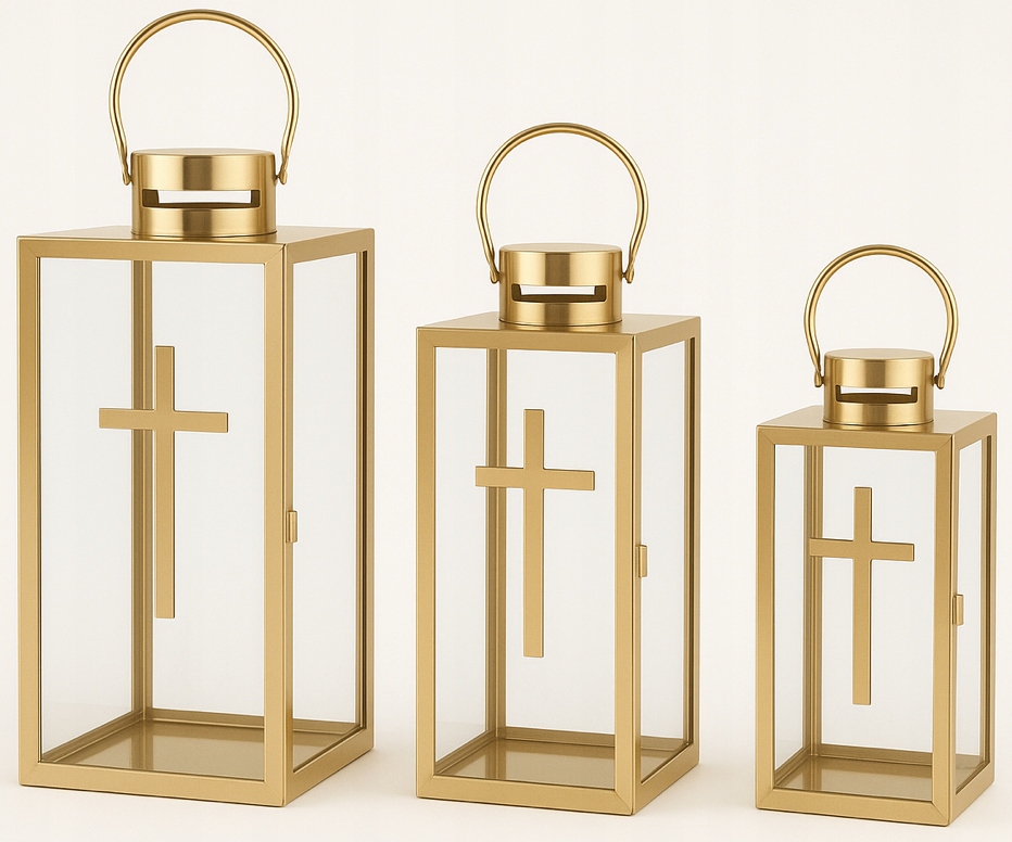 Lampióny 38 49 63 cm zlaté Náhrobná Sviečka na hrob cintorína nerezová oceľ