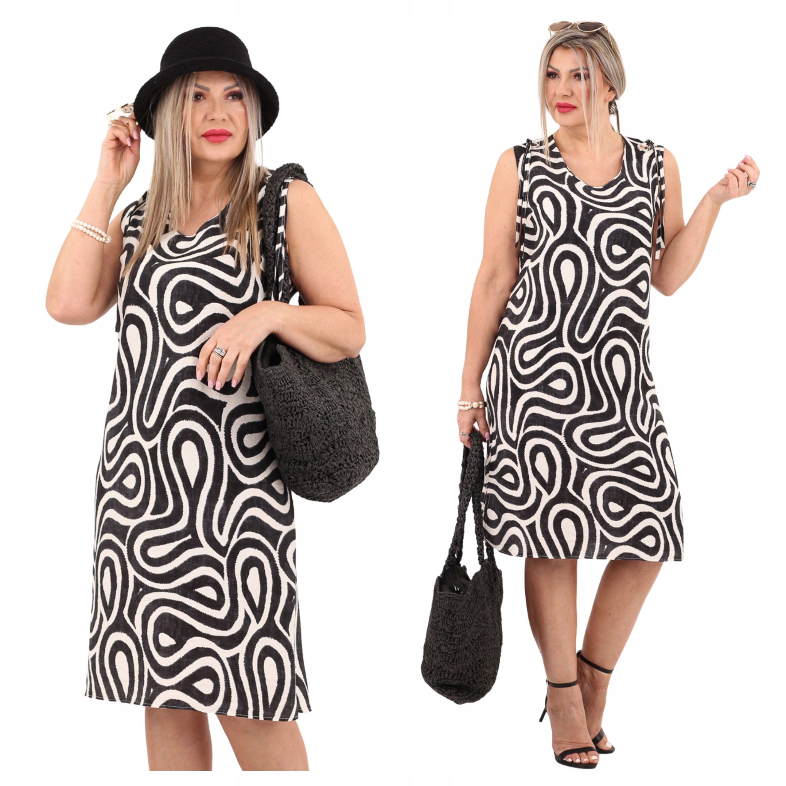 Sukienka lniana na ramiączkach letnia midi Polski Producent duże rozmiary