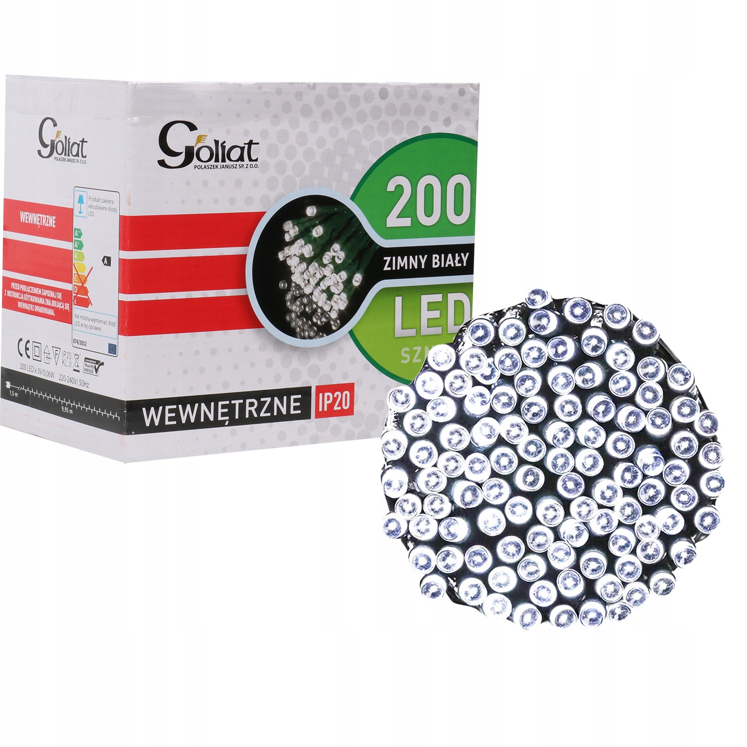 

Lampki choinkowe 200led zimny biały sznur